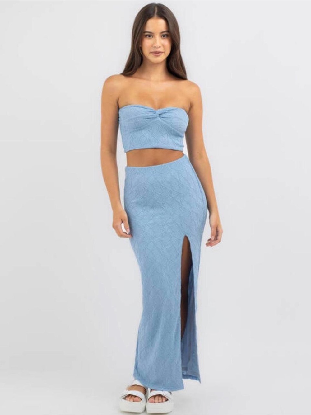 MooLooLa Blue Bandeau Top and Maxi Skirt with slit Set
